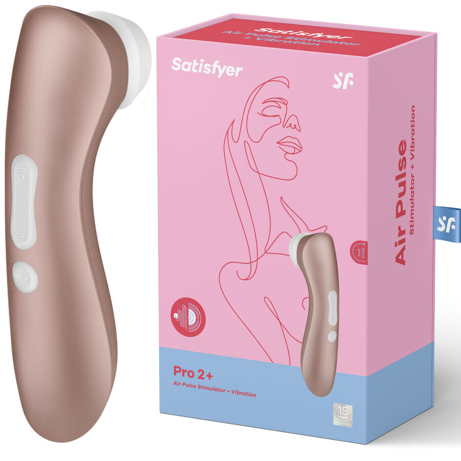 Black Satisfyer Pro 2+ massager with ergonomic design and soft silicone head.